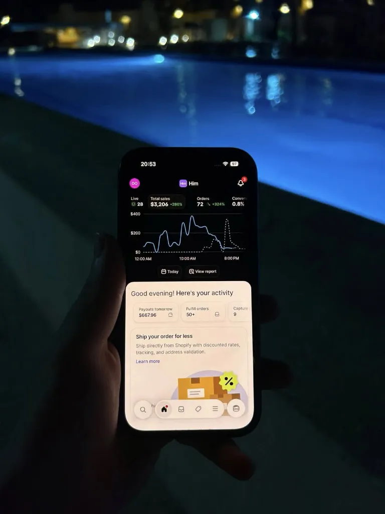 Checking live store sales from a phone at night